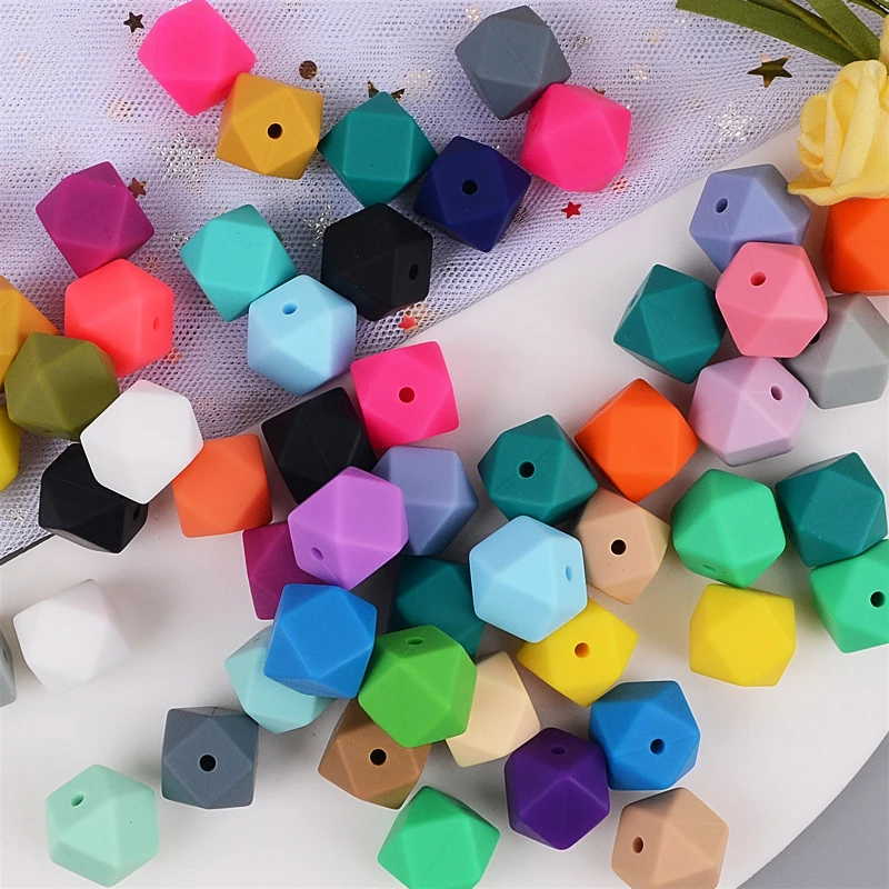 Hot Sale Bpa Free Silicone Diy Bead 14mm 17mm Handmade Jewelry Beaded Pen Accessories Polygonal Silicone Beads Factory Wholesale