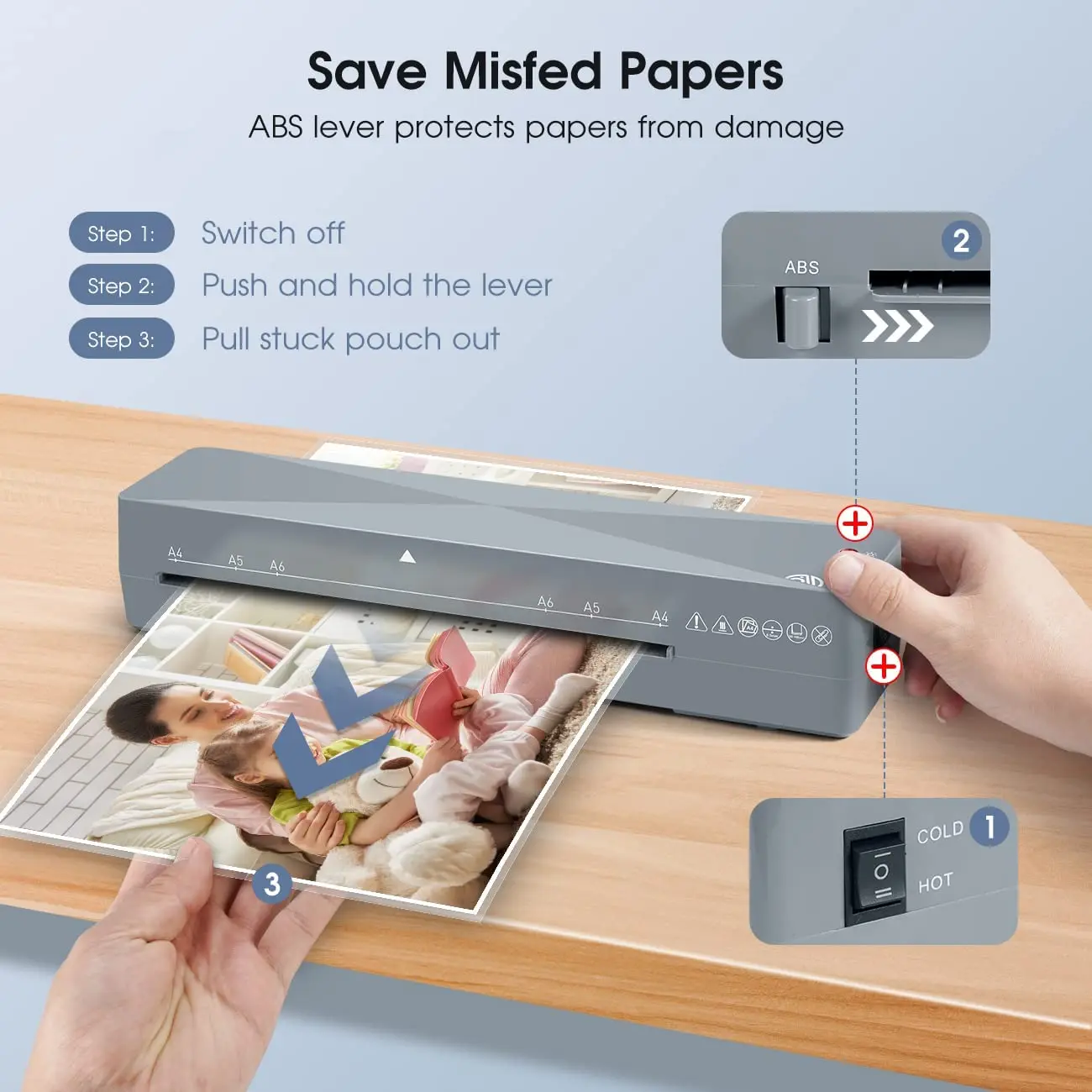 Manual Button School Office ID Card Paper Photo Letter Cards Cold Hot Laminating A4 Laminating Machine