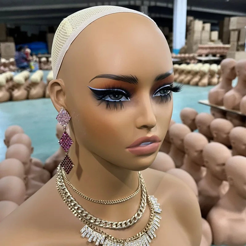 Realistic Female Mannequin Head with Shoulder Display Manikin Head Bust for Wigs,Makeup,Beauty Accessories Displaying