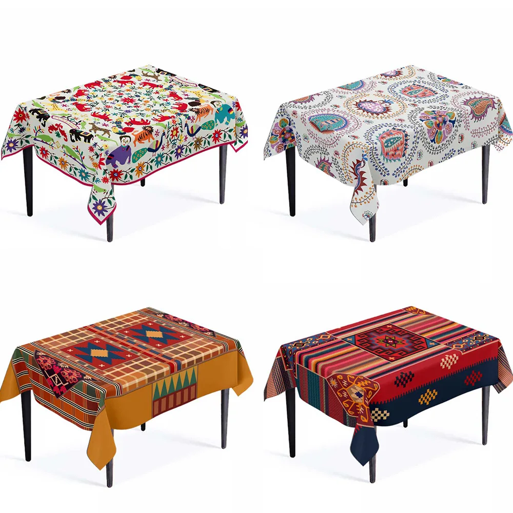 Custom Full Color Printed Polyester Rectangle Stretch Elastic Fabric Table Throw Tablecloth for Trade Show Events Wedding Party