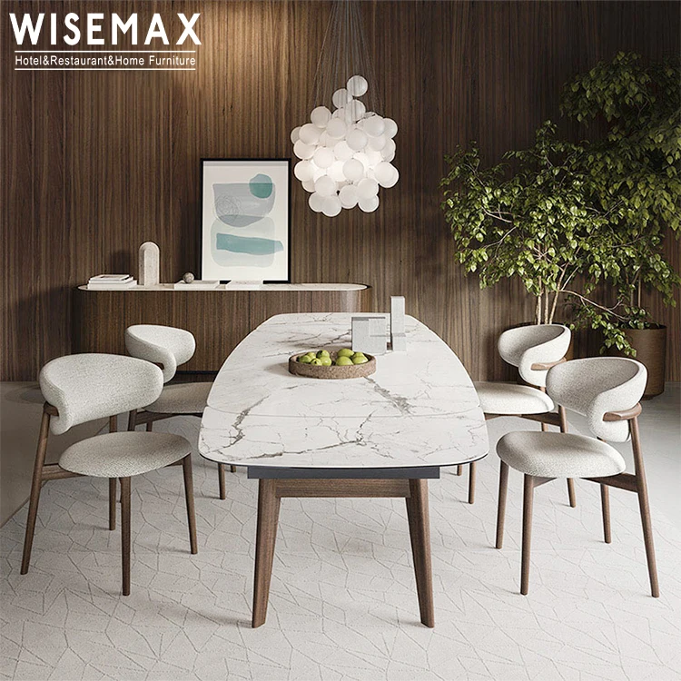 Мебель WISEMAX современная мебель для столовой изогнутая спинка деревянный стул орехового цвета обеденный из белой льняной ткани с