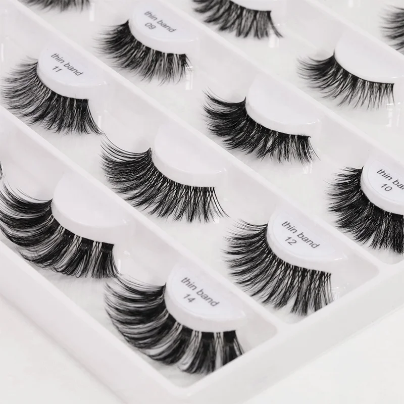 EMEDA Private label New Super thin Cotton Clear Band soft reusable silk faux Mink 3D wispy natural dramatic full strip lashes