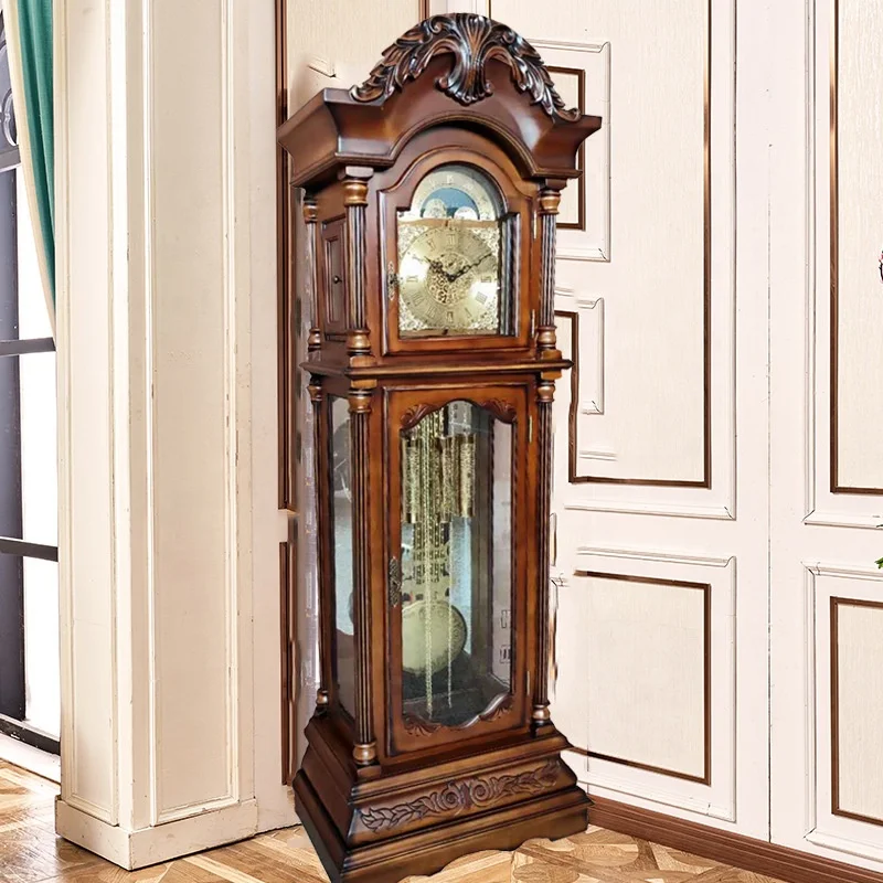 Royal Classic Movement Antique Baroque Style Goddess Big Wooden Floor Standing Mechanism Grandfather Clock With