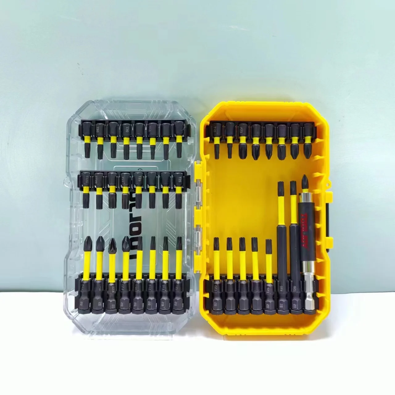 TOOLJOY S2 CRV 41pcs impact bits ph2 torx screwdriver bit set yellow plastic box with screw guide nut setter