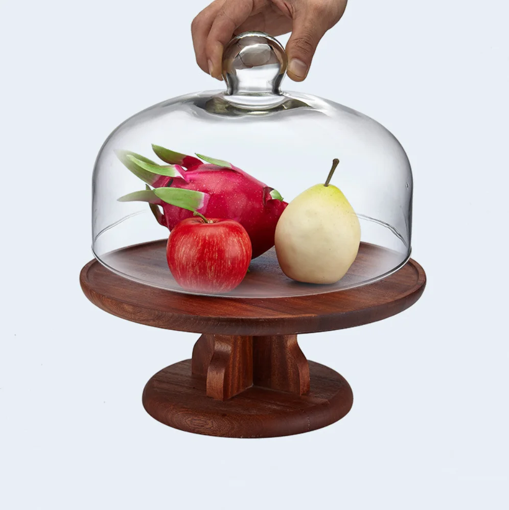 OKEY factory direct supply creative sapele cake rack hotel banquet cake display stand with round plate