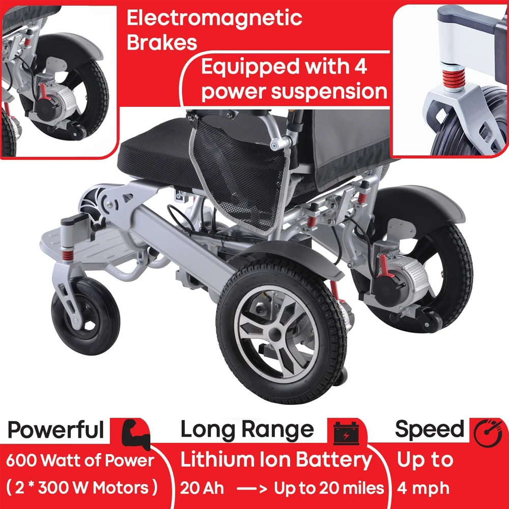 KSM-606 Ultra 500W Motor Exclusive Lightweight Foldable Electric Wheelchair Stronger Longer Range Super Horse Power Dual Motor