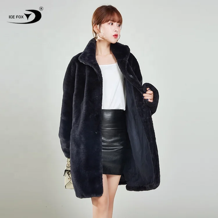 Популярное зимнее женское меховое пальто, толстая Длинная черная шуба из кроличьего меха, Женское пальто из искусственного меха