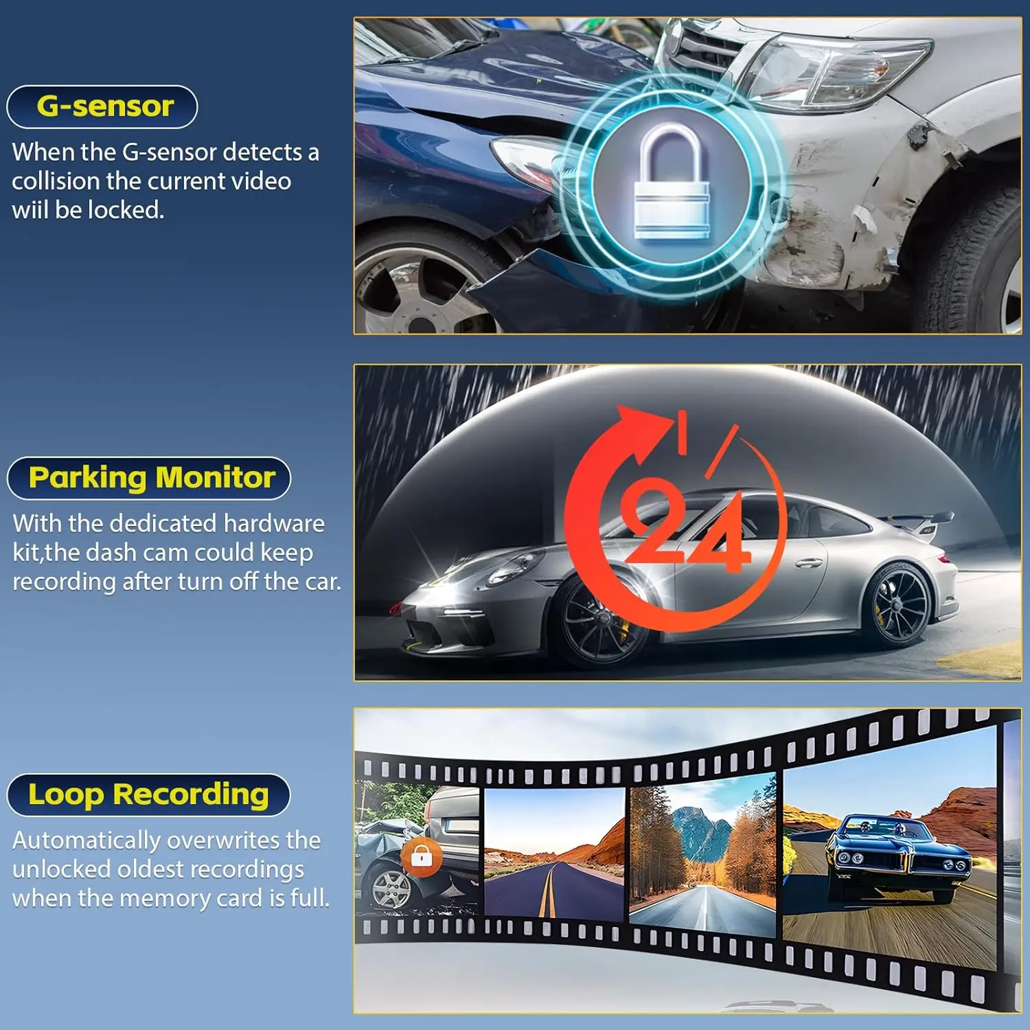 Dual Lens Car Camera 10' IPS Touch Screen Rearview Mirror Dash Cam Car DVR Camera