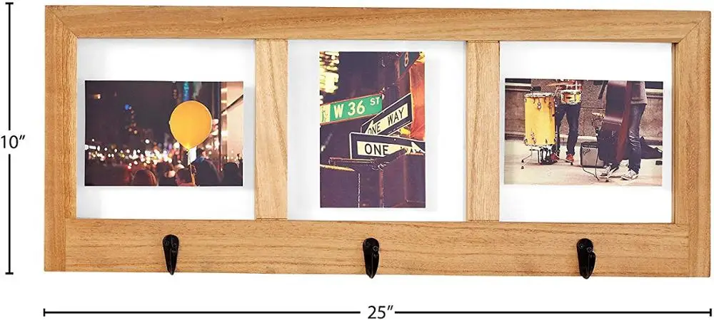 Rustic Wall Mounted Wooden Picture Frame with Metal Key Hook.