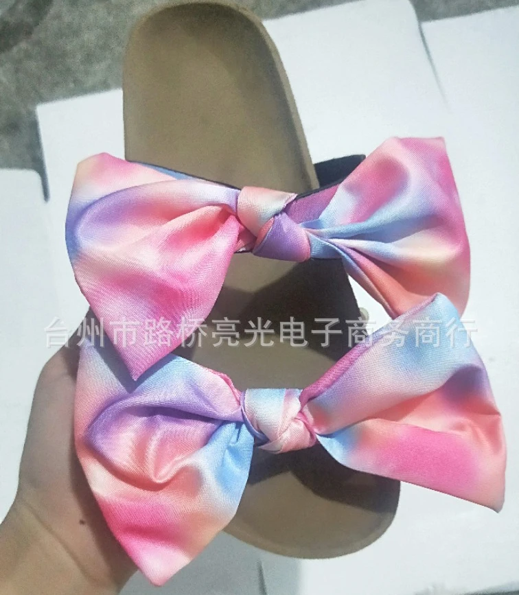 Wholesale Casual Summer Flat Shoes Bow-Knot Silk Slides Slippers Outdoor Beach Ladies Slipper Sandal Women