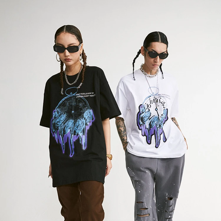 Оптовая продажа, летняя повседневная мужская футболка, дизайнерская хлопковая модная футболка, часы, принт, большие размеры, Мужская футболка в стиле хип-хоп