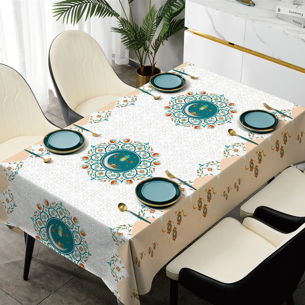 Custom designs pvc printed ramadan table cloth for home hotel wedding party
