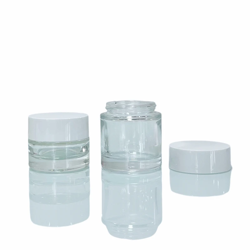 Cream unique thick heavy bottom container 15g 30g 0.5oz 1.7oz transparent glass jar with white lid
