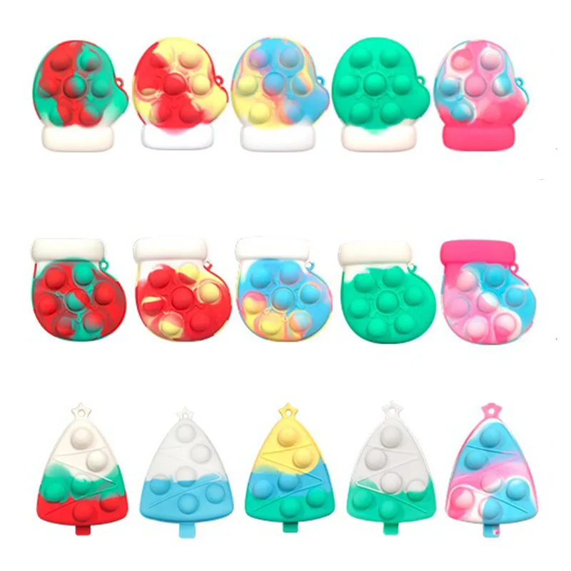 Silicone Pops itting 3D Stress Balls Christmas key chain Fidget Toy