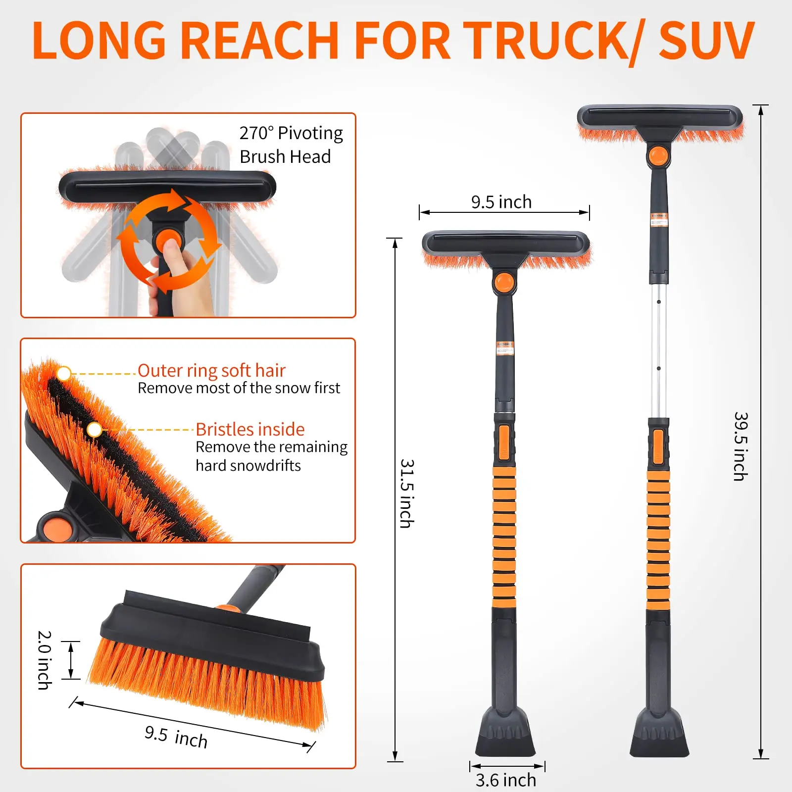 Wholesale 3 In 1 Winter Removal Extendable Windshield Window Car Snow Brush Ice Scraper set