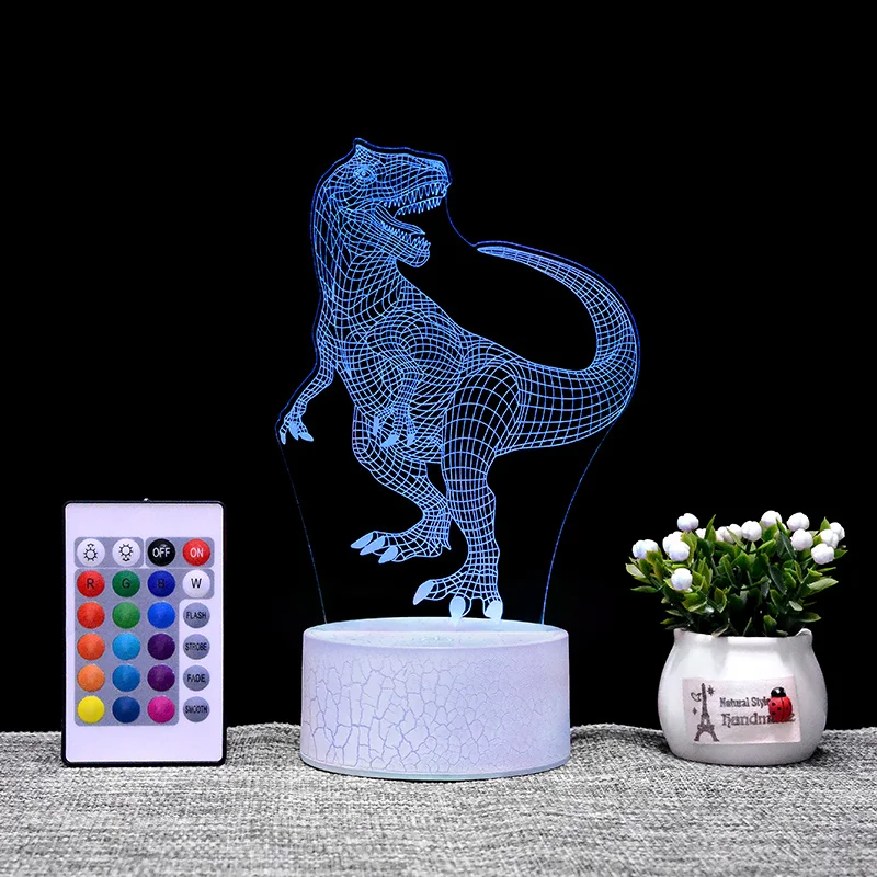 Best selling 3d light dinosaur 3d illusion night light crack base acrylic led lamp