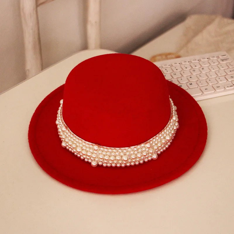 2-6Years Fashion Vintage Children Princess Girls Bucket Hats Autumn Kids Baby Girls Winter Korean Classic Solid Color Pearl Hat