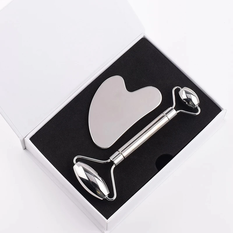 Facial Skin Massager Tool 316 Medical Grade Stainless Steel Gua Sha And Roller Set in Box