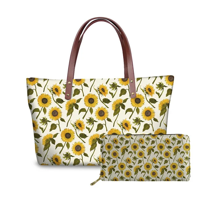 Ladies Shoulder Bags for Women Sunflowers Printing Handbags&Wallet for Females 2pcs/set Top-Handle Bags Travel Bolsa