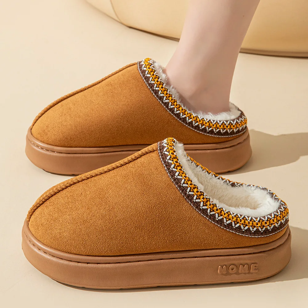 Wholesale 2025 Winter Fashion Soft Faux Suede Fluffy Fur Home Indoor Warm Plush Ladies men Shoes Slides Slippers for women