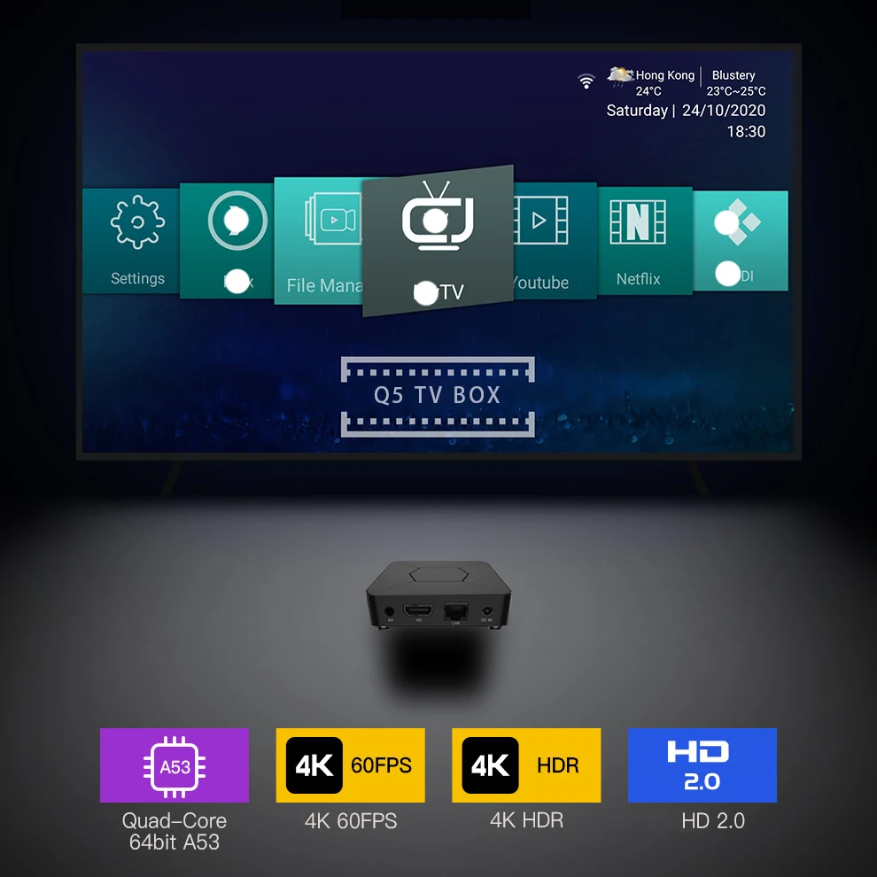 GYS Factory Original Android box Q5 ATV Android 10.0 OS 4K Smart TV Box Allwinner H313 Media Player 2GB 8GB ATV Voice Remote