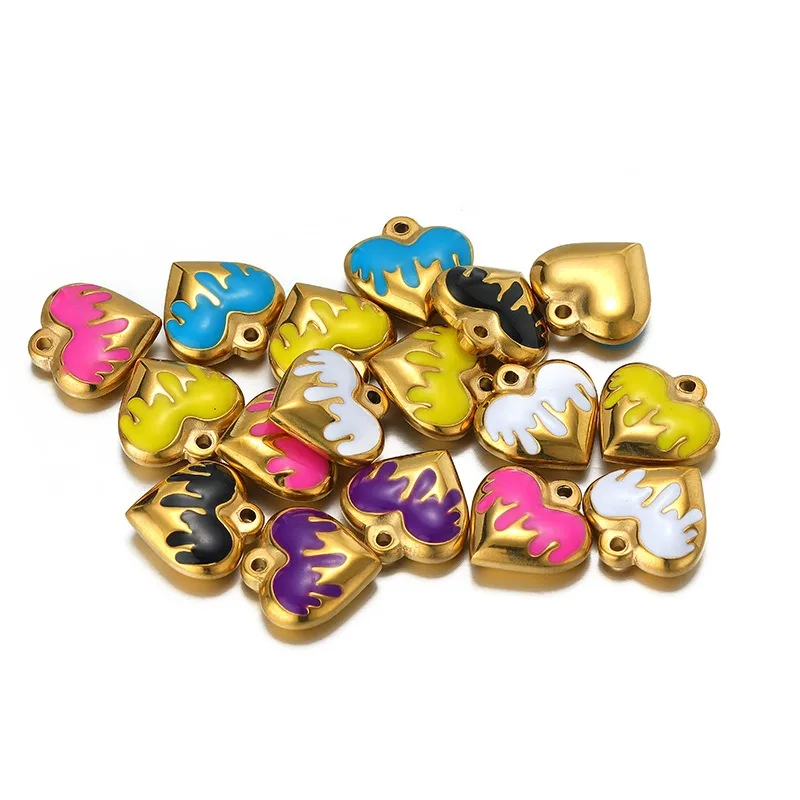 Gold Filled Stainless Steel Heart Charm Enamel Heart Pendant Oil Driiping Pendant Charm For Jewelry Making
