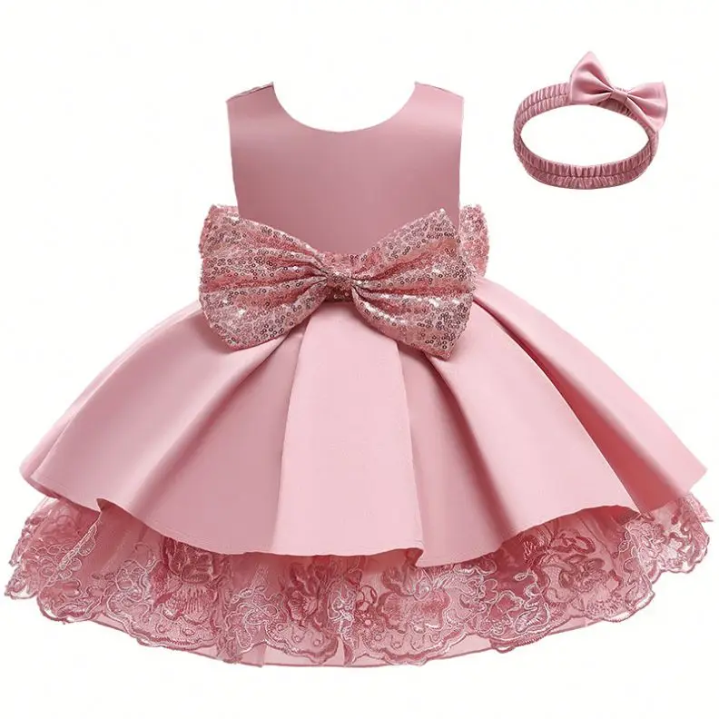 High Quality Kids Fashion Sleeveless Solid color Kids Fashion Evening Princess Lace Puff Party Girl Dress