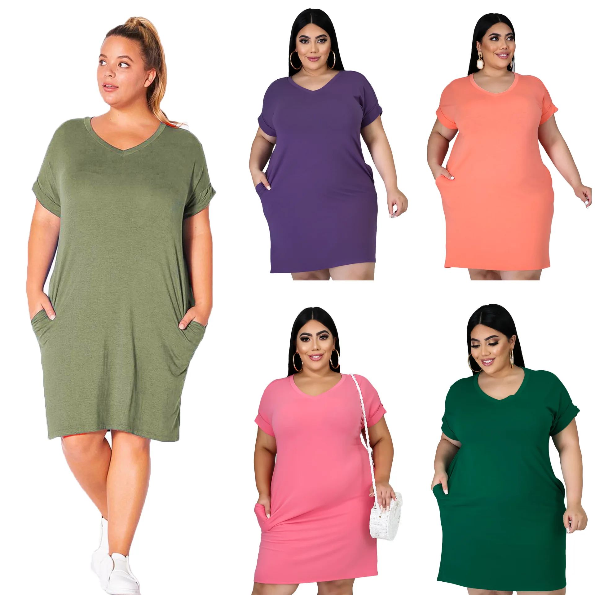 2XL-6XL Summer New Arrival Women Clothing Casual Plus Size Dress Solid Color Clothing Supplier Women Dress T Shirt Dresses