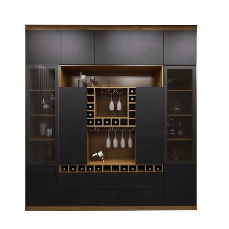 Cheap MDF modern design wooden living room furniture storage bookcase wine cabinet kitchen