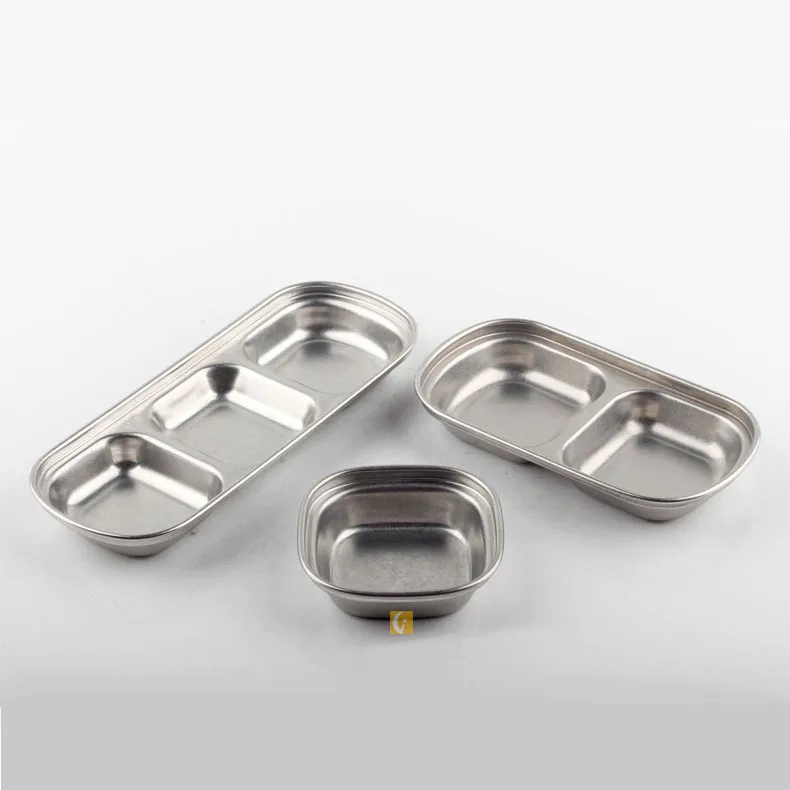 Stainless Steel Multi-grid Seasoning Dish BBQ Dipping Sauce Vinegar Oil Dish Japanese Salad Sauce Dish
