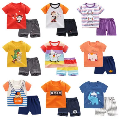 summer kids boy short sleeve pajama pants unisex  children T shirt 2 pcs sets toddler baby clothing girl clothes suits