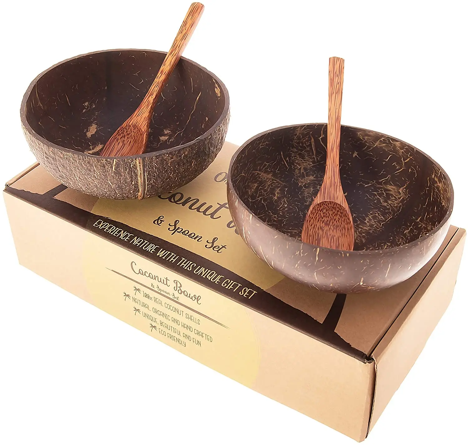 100% Natural Low MOQ Customized Logo Polished Coconut Shell Bowl and coconut spoon