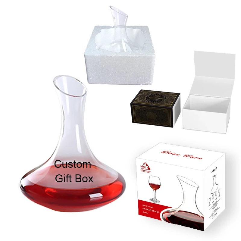 63oz 1800ml custom luxury wine decanters oblique mouth twisted glass wine decanter without handle box for decanter packaging