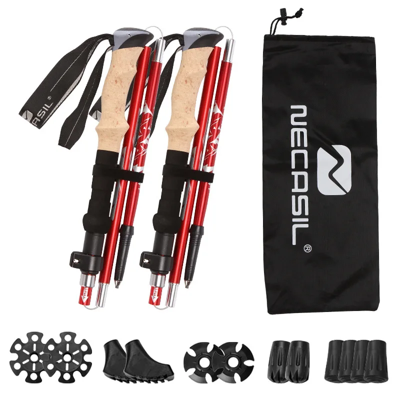 TF Wholesale Price  Folding Aluminium 125cm 5 Sections 7075 Nordic Hiking Trekking Pole  Walking Sticks
