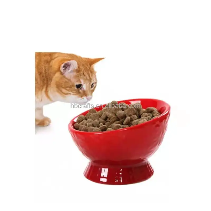 Tilt High Feet Protect Cervical Vertebra Ceramic Pet Bowl C