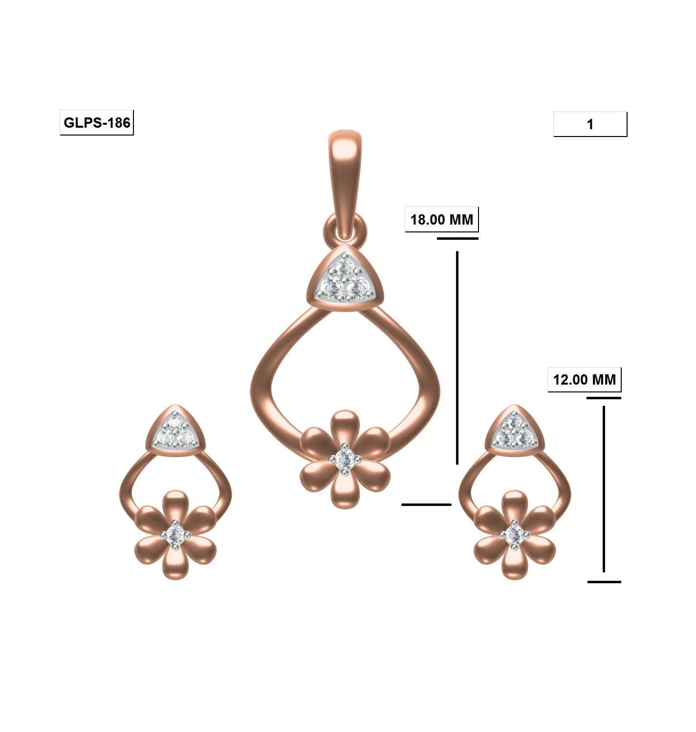 
18K Gold, Fashion Amazon Woman Gift Rose Plate Gold, Natural Diamond Crown 3 Pendants Set Necklace at Wholesale Price 