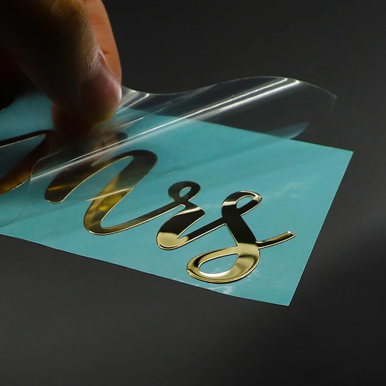 Letters Branding PVC Aesthetic Alphabet Metal 3D Holographic Vinyl Stickers Sheet Logo Custom Stickers Packaging Label