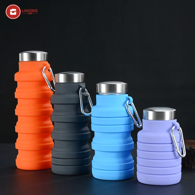 LIHONG 500ML Silicone Folding Cup Outdoor Sports Water Bottle Telescopic Cup Mountaineering Portable Travel Mug with Handle
