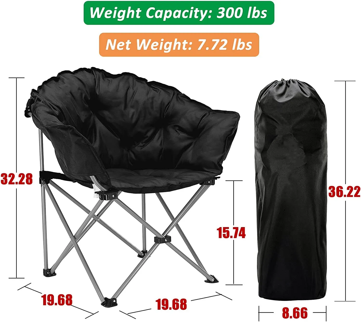 Woqi  2021 Folding Padded Moon Saucer Round Chair  Outdoor Camping Hiking Fishing Camping Chair