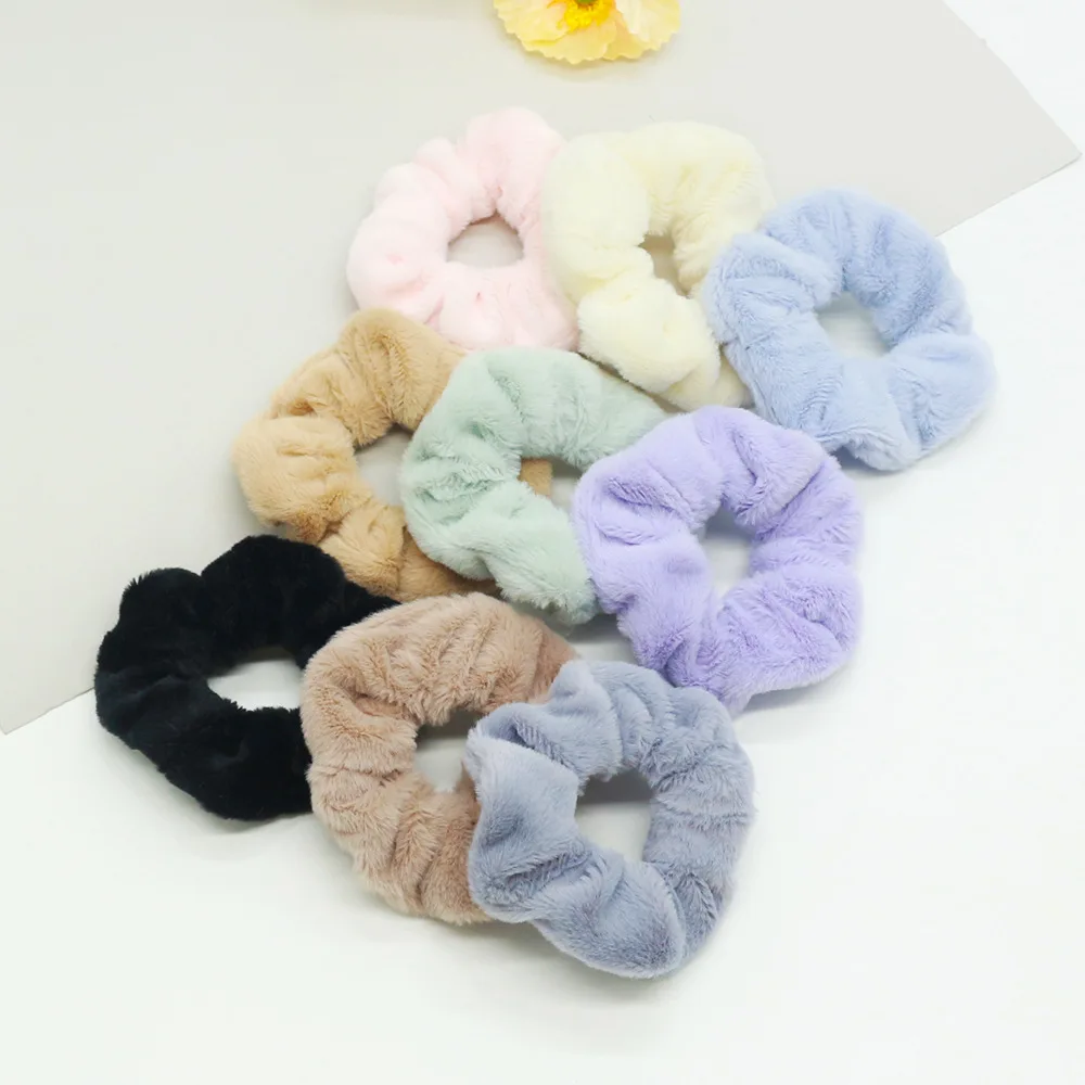 Winter Imitation Rabbit Large Soft Faux Fur Plush Hair Scrunchies Fluffy Hair Band Rope Children Korean Headwear Scrunchies