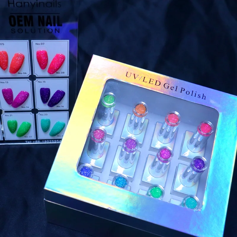 Customize 12 Colors Neon Reflective Flash Gel Polish Collection Laser Holographic Box OEM Gel Polish