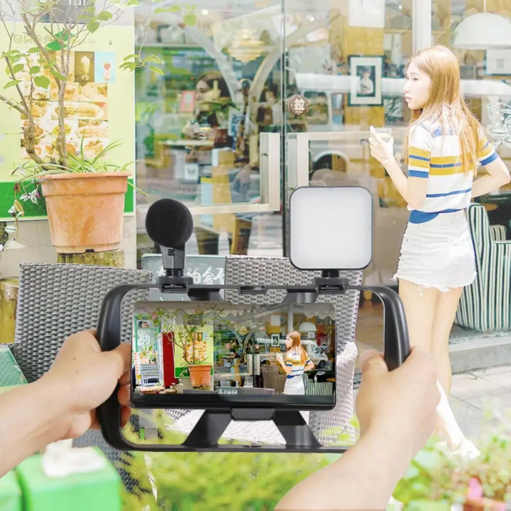 Cell Mobile Phone Cage Stabilizer for Video Recording Camera Stabilizer Rig with Phone Mount Cold Shoe Mount and Side Handle