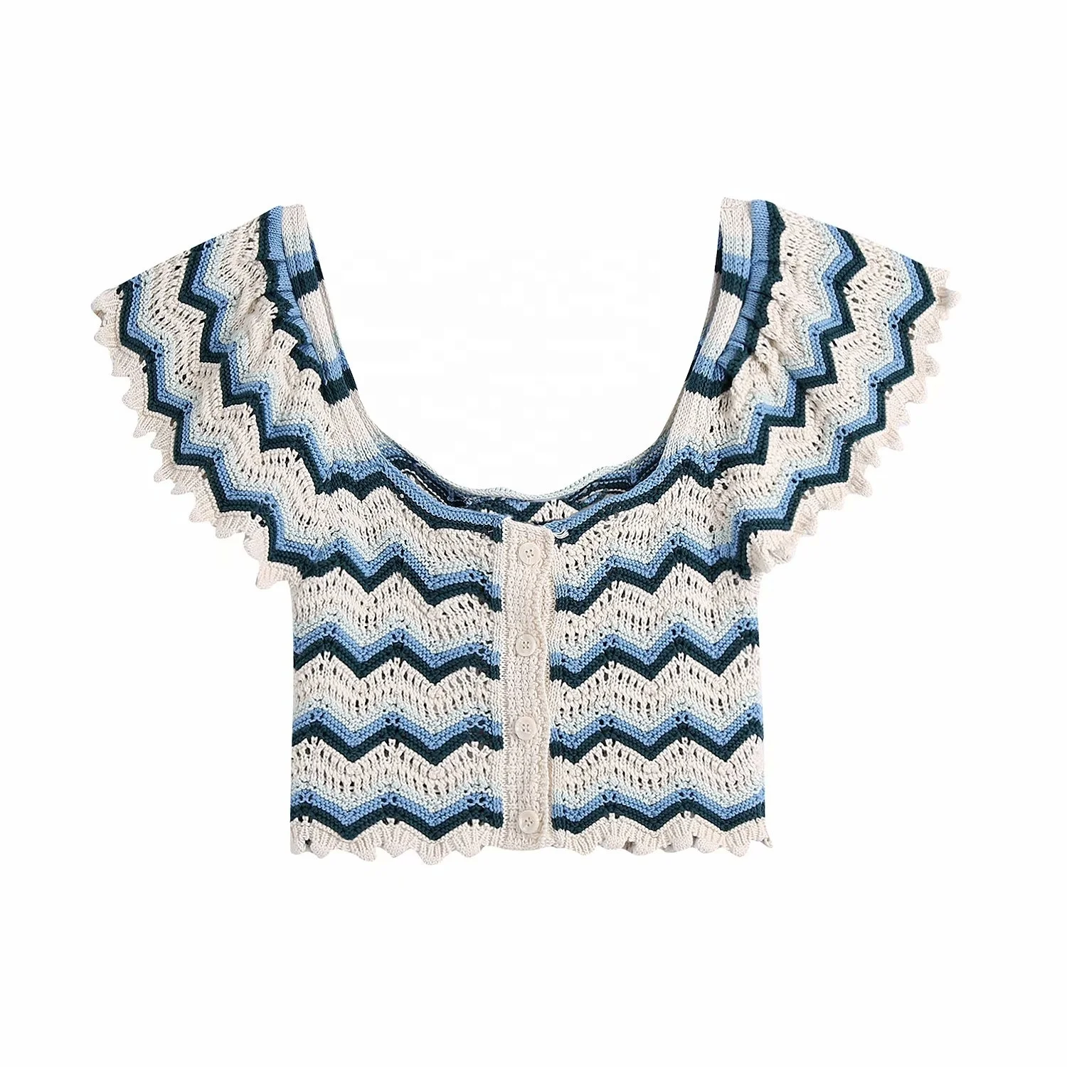 
Женский короткий вязаный свитер в стиле пэчворк с вырезами, оборками на рукавах, облегающий жилет, укороченные пуловеры, топы 