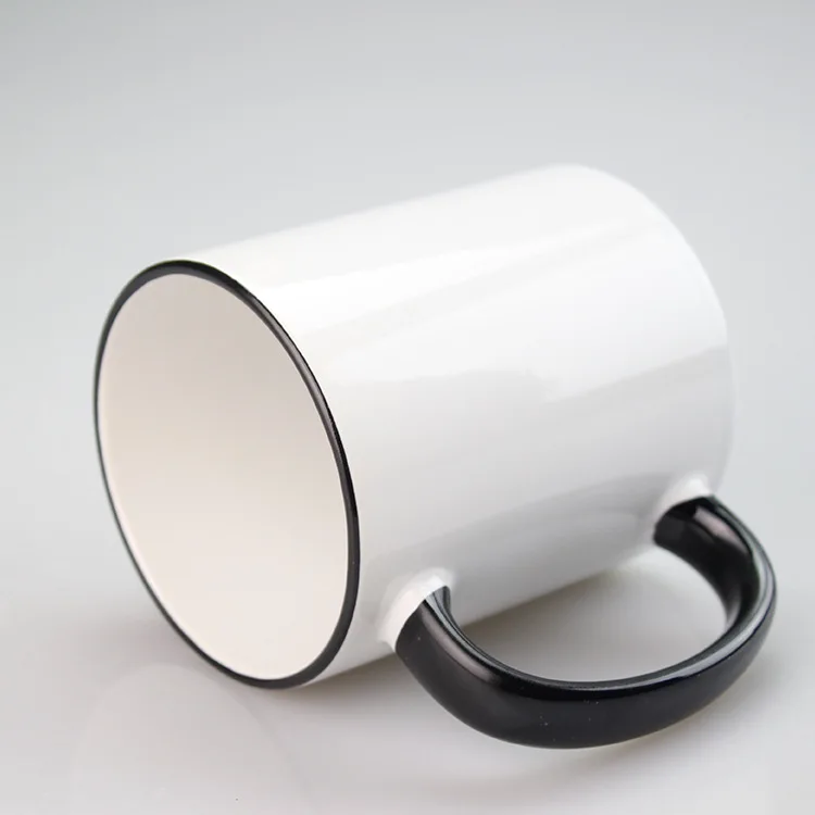 Hot Sell Heat Transfer 11oz  Customized  Handle Coffee Colorful Rim DIY Blank Cup Ceramic Sublimation Mug