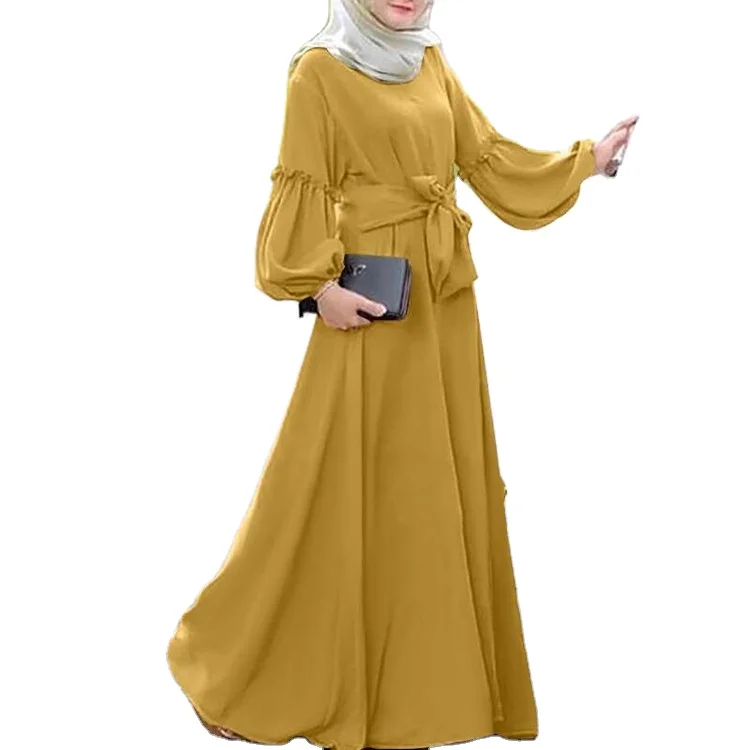 Traditional Basic Muslim dress Women Puff sleeve Maxi Dress Muslim Clothes Abaya Jilbab Kaftan women Casual dress plus size Robe