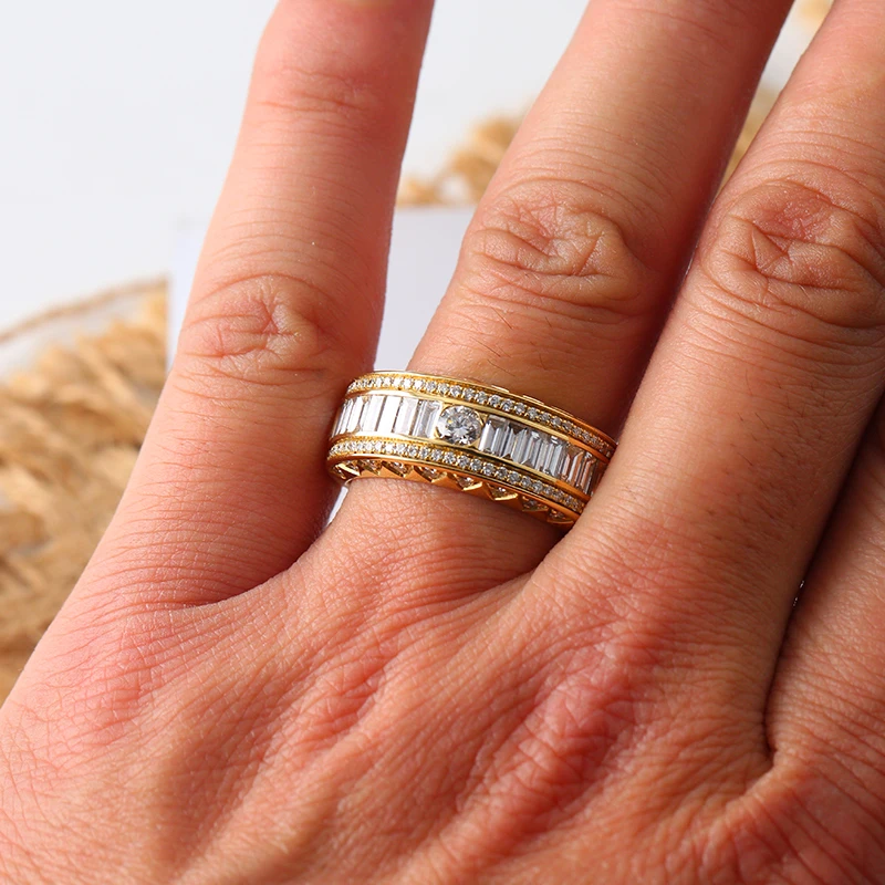 Wholesale Custom Simple Designs Jewelry Men Moissanite Wedding Rings Couple Set 14K Gold Plated Lab Grown Diamond Eternity Ring