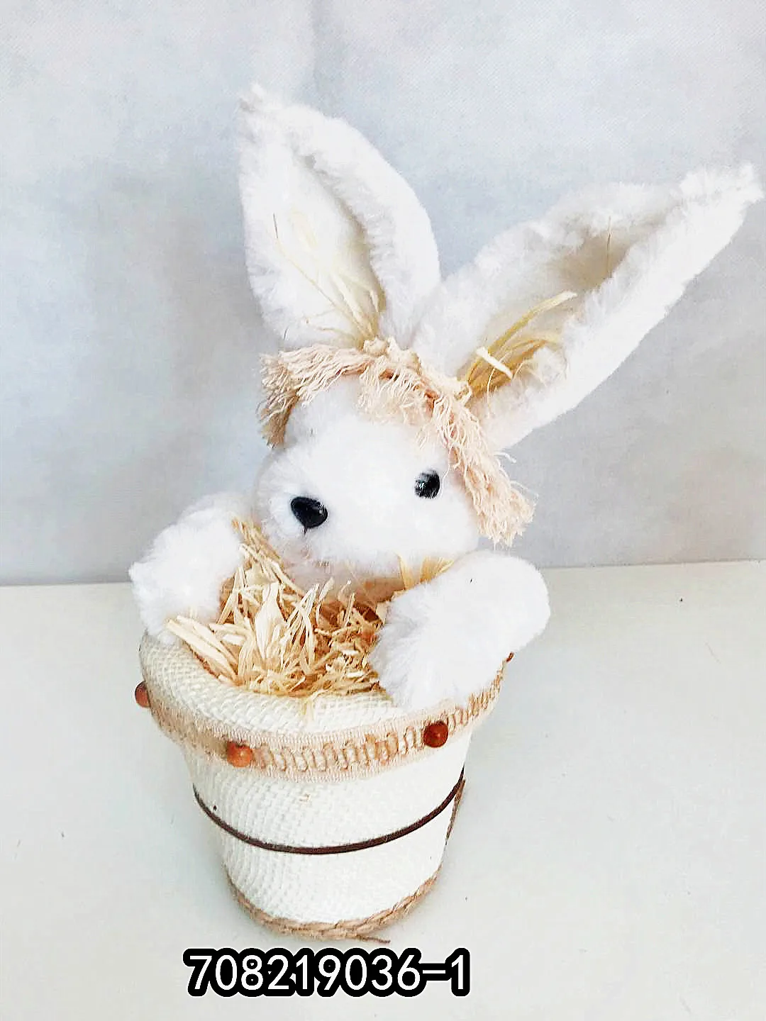 Factory Custom  Flowerpot style Bunny Decorative Table Linen natural hemp rope Happy Easter Rabbit