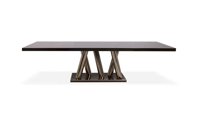 Light Luxury Designer Solid Wood Console Stainless Steel Base Dining Table High end Luxury Villa Dining Table