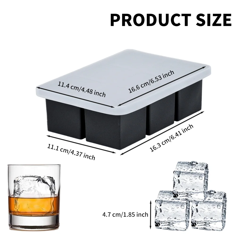 Silicone Ice Cube Tray with Lid, Large Stackable Ice Cube Moulds,  Whiskey Ice Cube Moulds, Keeps Drinks Cold  Ice Cube Tray