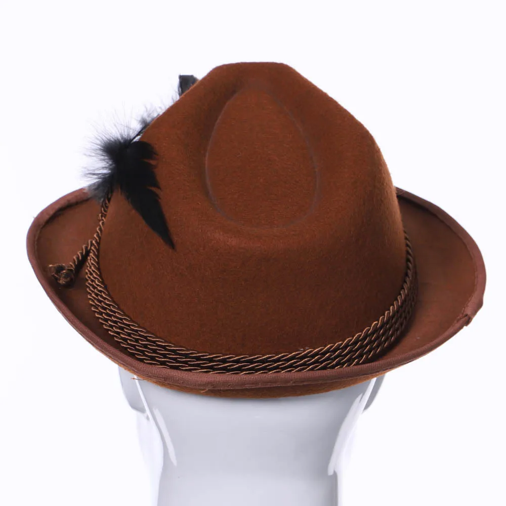 Oktoberfest Brown Feather Felt Hat German Bavarian Swiss Dress Up Hats Carnival Alpine Hat Oktoberfest Party Costume Accessory